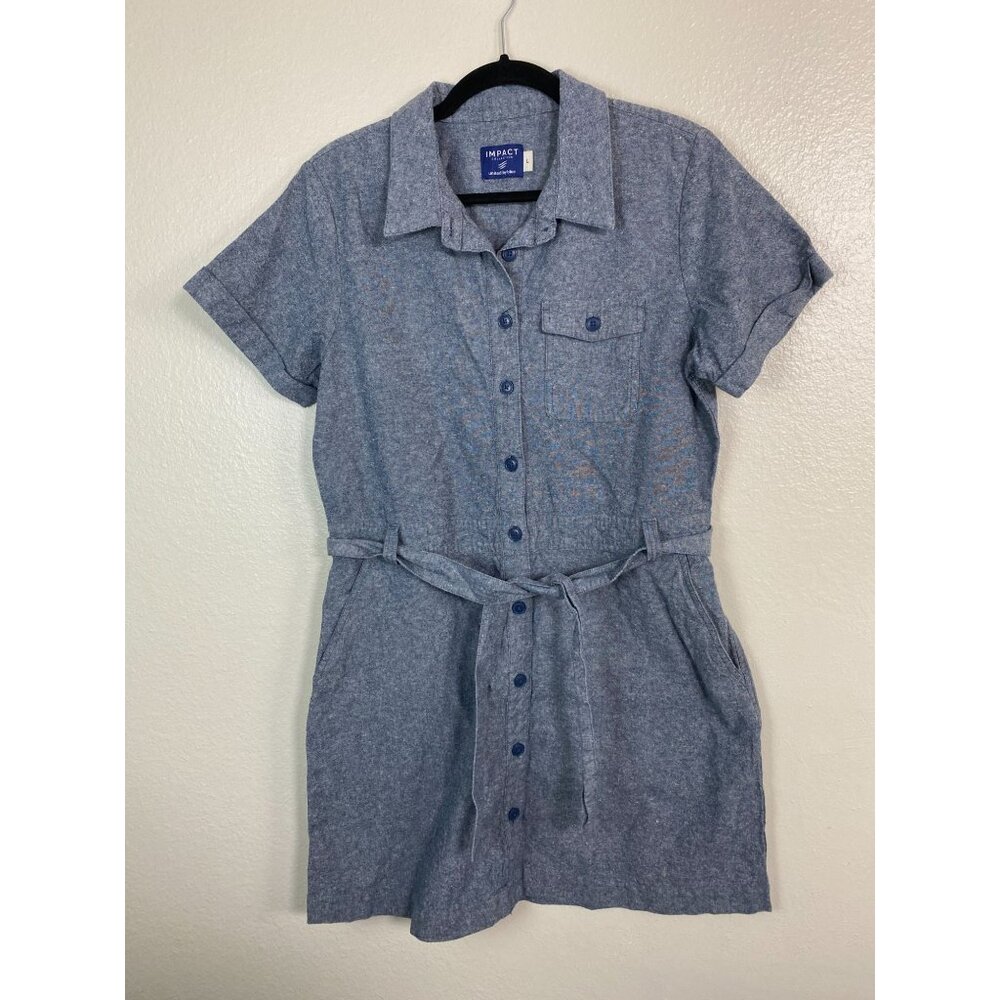United by Blue Hemp Cotton Blue Short Sleeve Shirt Dress size Large Belted‎